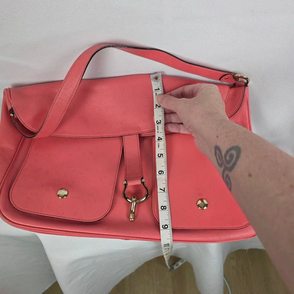 Kate Spade Coral Pink Leather Shoulder Bag Flap Front Pockets Gold‎ Hardware
